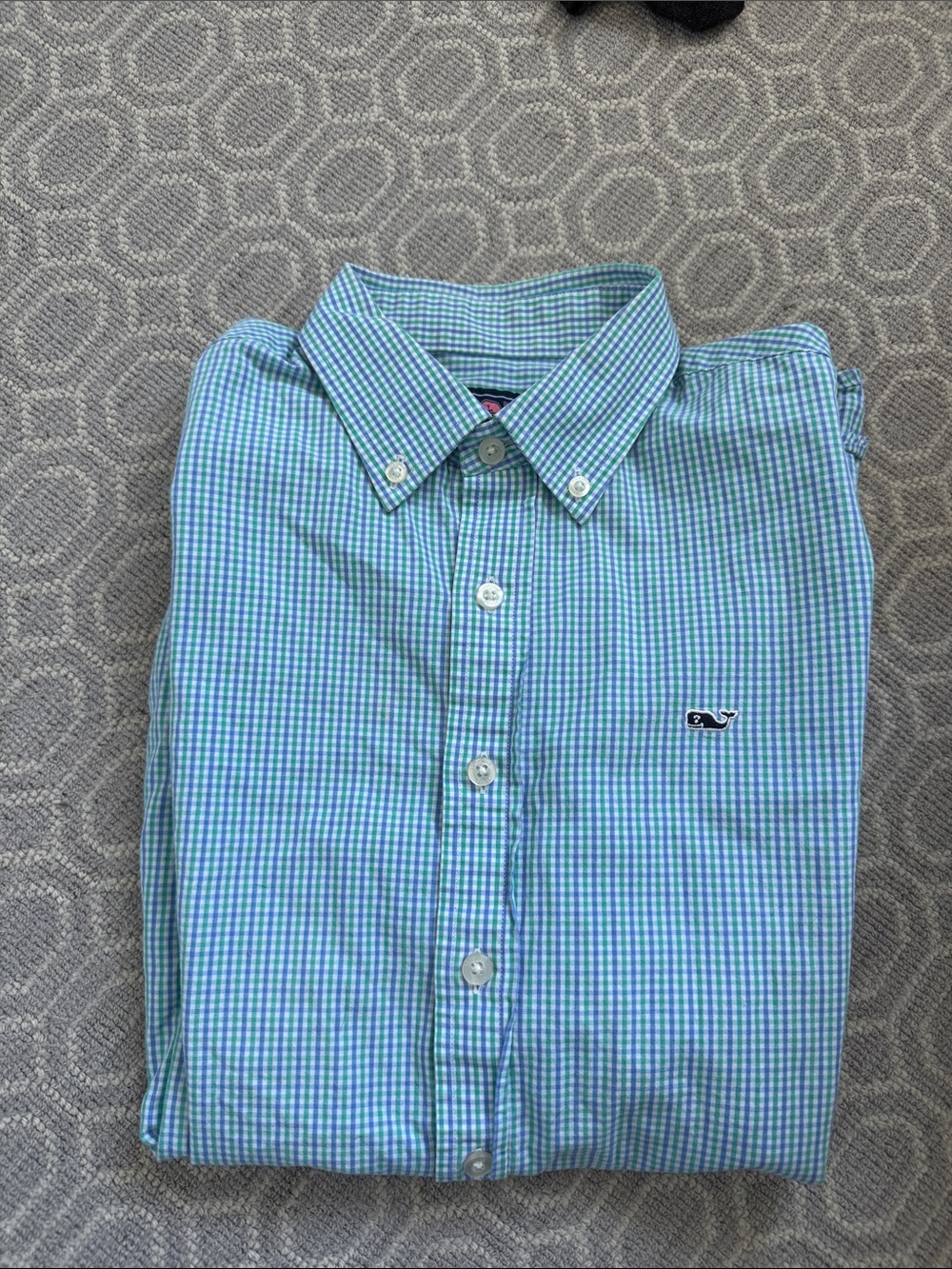 Vineyard Vines Blue and Green Gingham Button-Down Shirt